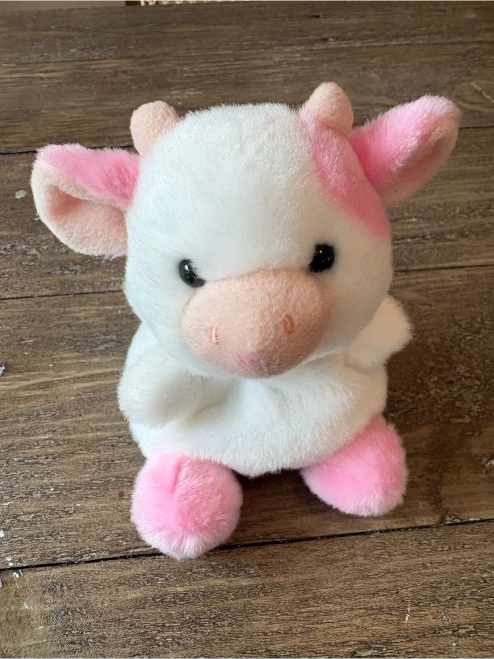 Small Plush White and Pink Cow Stuffed Animal